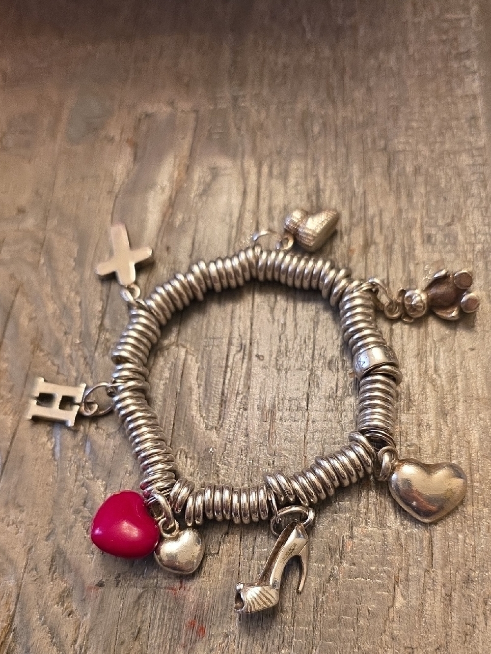 Links Of London Sterling Silver Charm Heart & Shoe Bracelet with Pink Heart